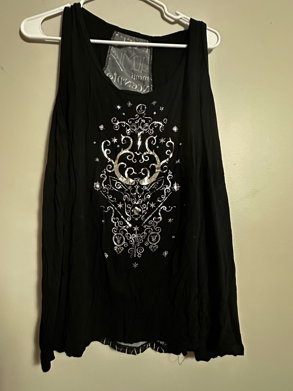 Black Tank Top with Silver Embellished Motif - Women Tops